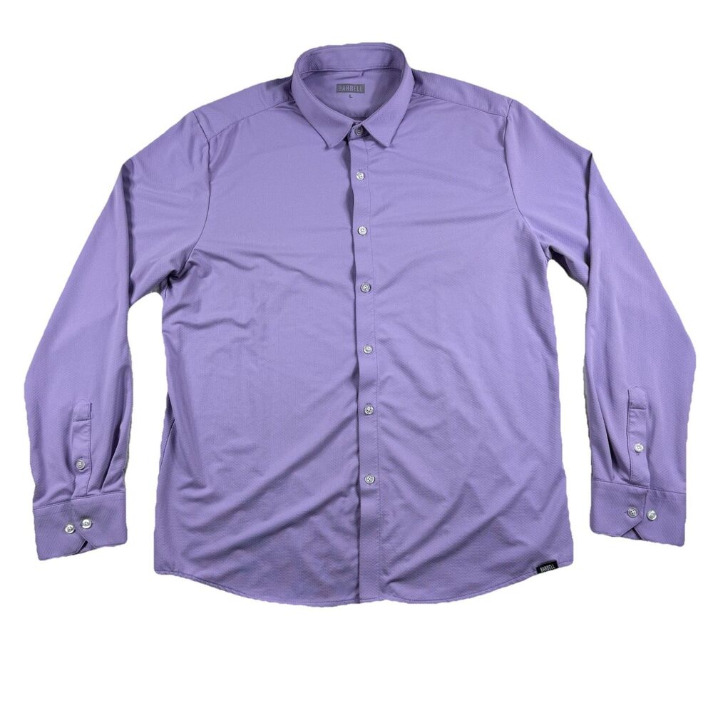 Barbell Apparel Motive Dress Shirt Mens L Purple Athletic Fit Performance Office